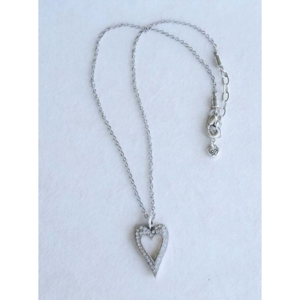 Brighton Bella Mia Reversible Heart Pendant Necklace Silver Pave Crystal Women's